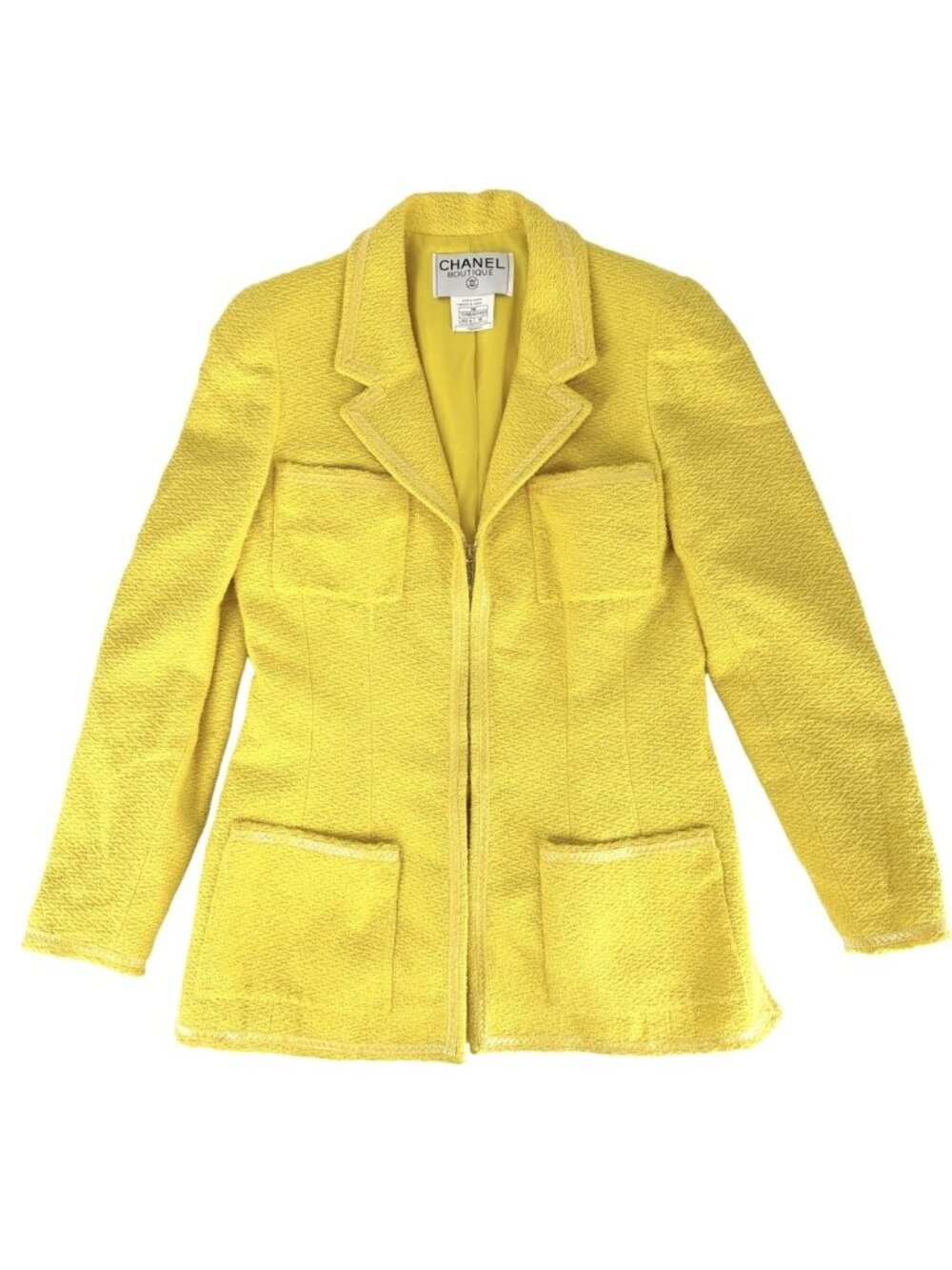 Chanel Jacket Zip Up Yellow Cotton Wool Spring Autumn 40